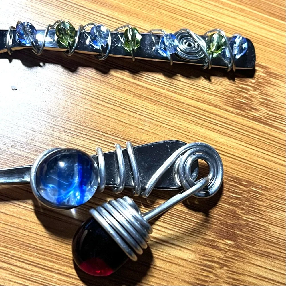 Wire & Bead Wrapped Stainless Steel Flatware Condiment Spoon Butter/Spread Knife